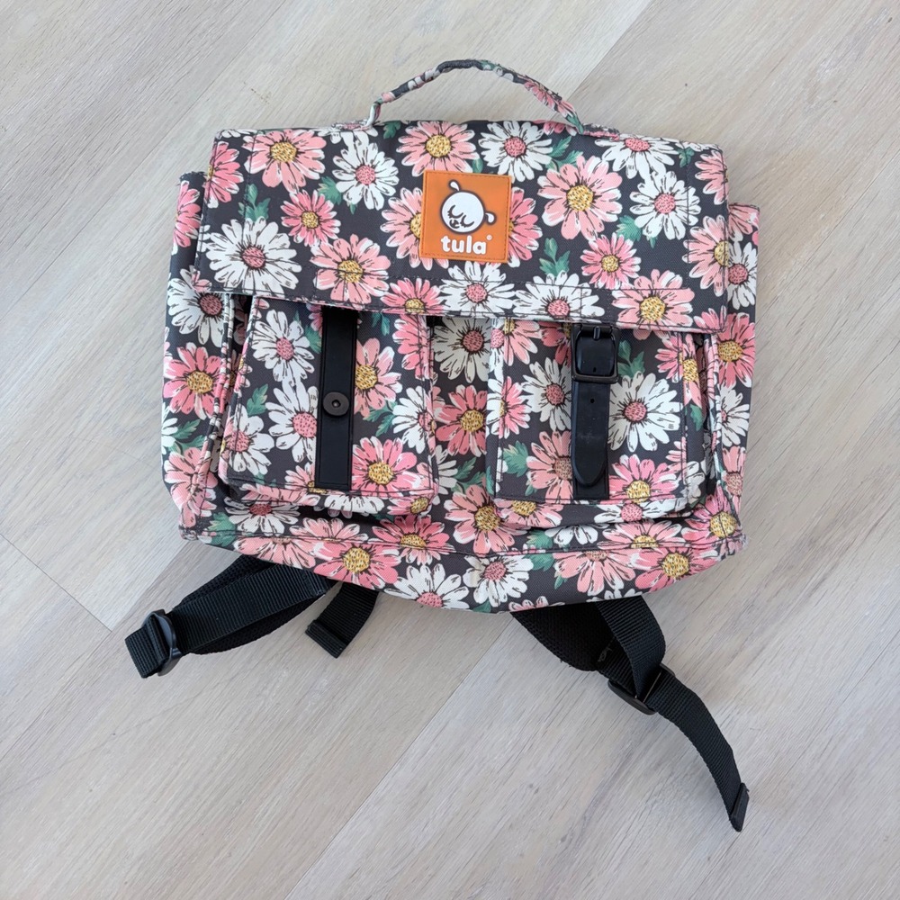 Tula Kids Backpack Pink White Daisy Floral Canvas School Bag